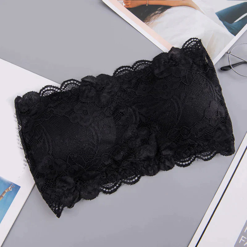 Floral Strapless Bra with Lace - Padded Chest Wrap Lingerie for Women